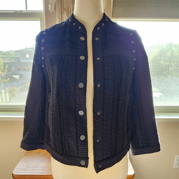 Rebecca Minkoff Navy Blue and Black Studded Tweed Jacket - Size 2 - Picture 7 of 8